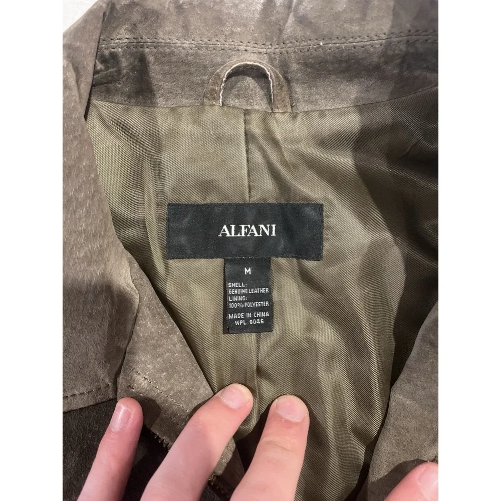 ALFANI WOMEN'S GENUINE LEATHER SUEDE OLIVE GREEN JACKET SIZE‎ MEDIUM POCKETS ZIP